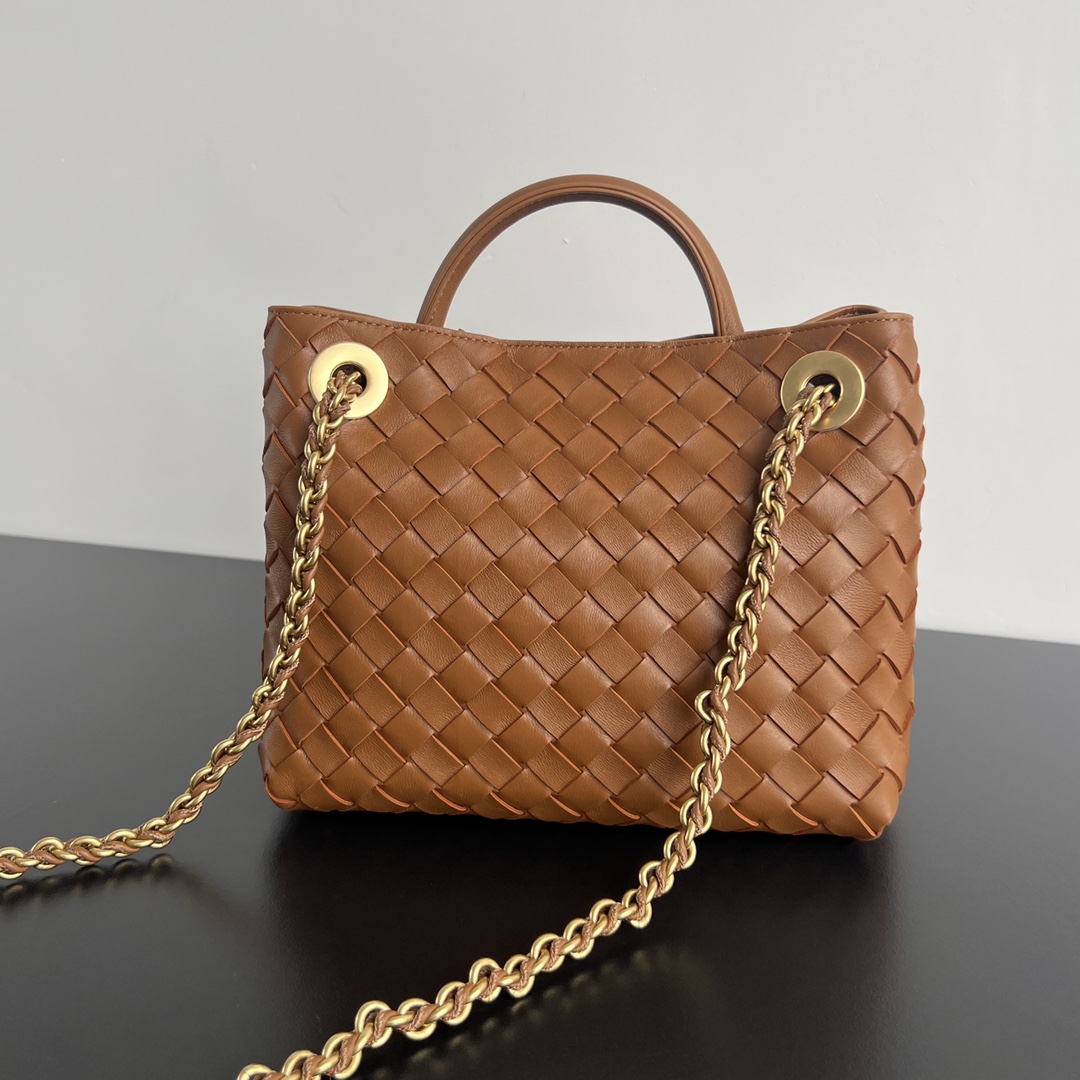 Small Andiamo Intrecciato Leather Top Handle Bag Caramel